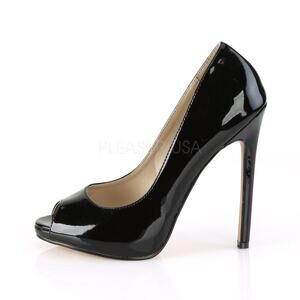 Shiekh Shoes Black Shiny Faux Leather Heels Pumps Women's Size 7.5